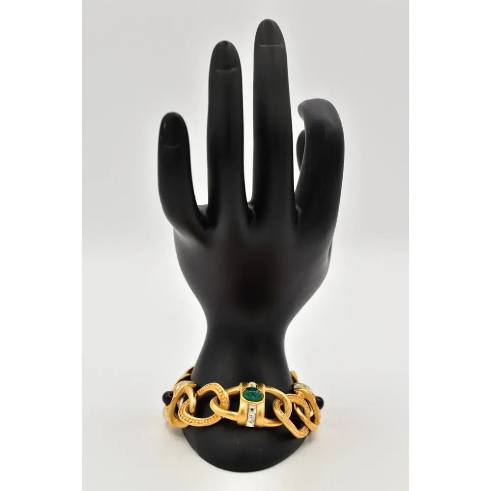 Givenchy Vintage Cabochon Bracelet Multi-Color Brushed Gold Crystal Signed BinAD